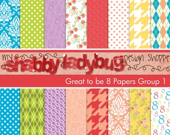 Great to be 8 Digital Paper Collection Group 1: 16 Individual 12x12" 300 dpi digital scrapbook papers Baptism