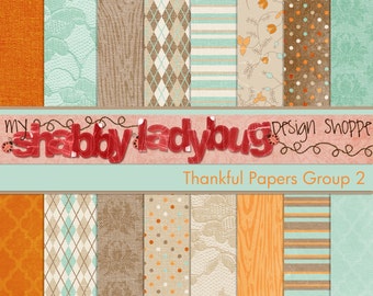 Thankful Digital Textured Paper Collection Group 2: 16 Individual 12x12" 300 dpi digital scrapbook papers