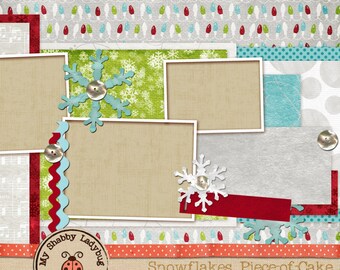 Snowflakes Piece-of-Cake Album Page!  Snowflakes, Ribbons, Flowers, Stitches and Frames! Perfect for that Winter photo INSTANT DOWNLOAD