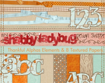 Thankful Digital Textured Papers Ribbons, Alphas, Stitches