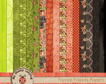 Forrest Friends Textured Papers Instant Download! Little Girl, Mushroom, Fawn, Deer, Raccoon, Fox, Skunk