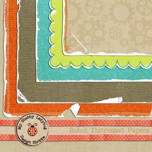 Robots Torn & Distressed Papers Instant Download Green Brown Orange Aqua baby boy image 1