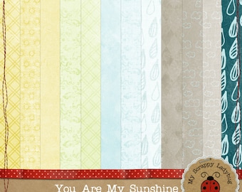 You Are My Sunshine Aqua and Yellow  Digital Textured Scrapbook paper. 12x12" 300 DPI. Instant Download