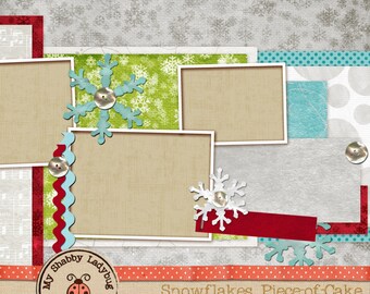 Snowflakes Piece-of-Cake Album Page!  Snowflakes, Ribbons, Flowers, Stitches and Frames! Perfect for that Winter photo INSTANT DOWNLOAD