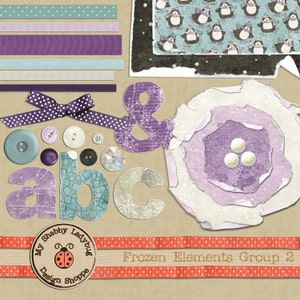 Frozen Textured Elements!  Alphas! Frames, Flowers, and Torn Papers INSTANT DOWNLOAD Digiscrap Digital Paper Flowers