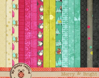 Merry & Bright Textured Papers Instant Download! Snow, Penguins, Green, Blue, Pink, Black, Brown