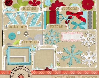 Snowflakes Christmas Elements Frames, Stitches, Alphabet, Flowers and More!  Instant Download