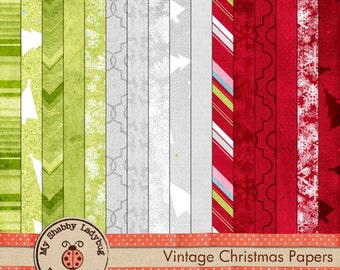 Vintage Christmas Textured Papers Red Green and Silver INSTANT DOWNLOAD!  Papers Only.