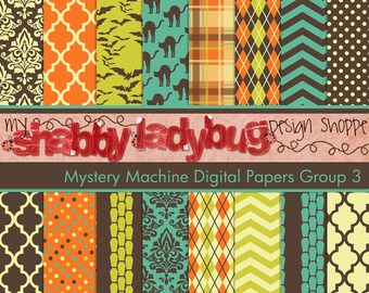 Mystery Machine Halloween Digital Paper Collection Group 3: 16 Individual 12x12" 300 dpi digital scrapbook backgrounds