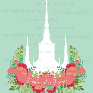 Families Are Forever 8 x 10 Instant Download digitale bestand kleurrijke Portland LDS tempel afdrukken