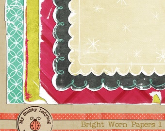 Merry & Bright Textured Worn Papers Instant Download! Pink, Black(Dark gray) Lime Green, Aqua Blue, Cream Cutout Papers