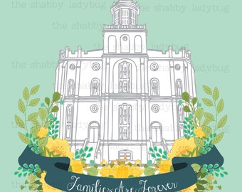 Families Are Forever 8x10 Instant download digital file Colorful St. George LDS Temple Print