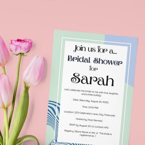 Blue Bridal Shower Invitation | Editable Canva Template | Digital Download