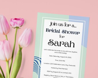 Invitación azul para despedida de soltera / Plantilla editable de Canva / Descarga digital
