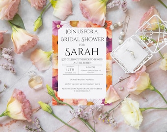 Invitación floral para despedida de soltera / Plantilla editable de Canva / Descarga digital