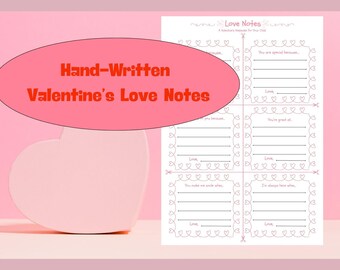 Plantilla de Canva para notas de amor de San Valentín para niños / Recuerdo escrito a mano de los padres / Notas de amor para la lonchera / Imprimible de San Valentín