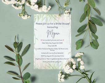 Invitación para despedida de soltera en el jardín / Plantilla editable de Canva / Descarga digital
