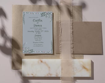 Conjunto de invitaciones de boda Sage Garden / Plantillas editables de Canva / Conjunto de boda imprimible para descargar digitalmente