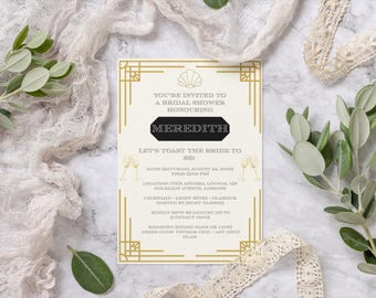 Invitación de despedida de soltera Art Déco / Plantilla editable de Canva / Descarga digital