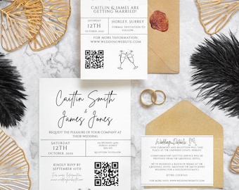 Plantilla de Canva editable para bodas modernas / Paquete de invitaciones de boda minimalistas