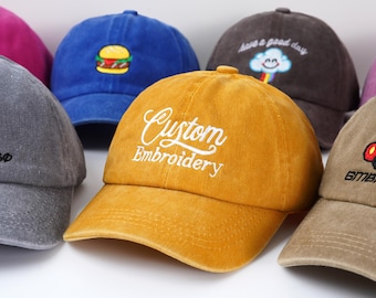 Embroidered Text/logo Kids Hat, Custom Washed Hat, Custom Baseball Cap, Personalized Hat, Children's Hat ,Baby Hat, Birthday Christmas Gift