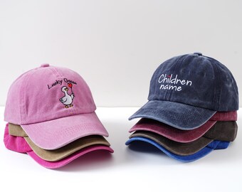 Embroidered text, logo baseball caps, Custom washed children's hats, personalized hats, birthday and Christmas gifts, kid hats, baby hats