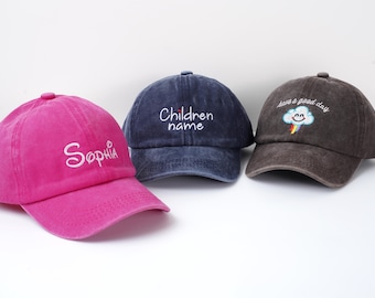 Custom washed children's hats, embroidered text, logo baseball caps, personalized hats, kid hats, baby hats, birthday and Christmas gifts