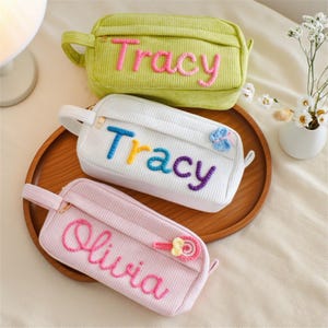 Personalized Name Corduroy Pouch, Personalized Pencil Case With Yarn Name, Name Pencil Bag, Back To School Gift, Girls School Supplies, gift