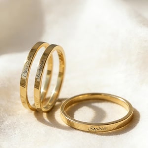 Anel personalizado com nome gravado, aliança personalizada com nome e data, anel delicado com nome, anel feminino, presente para ela, anel fino gravado