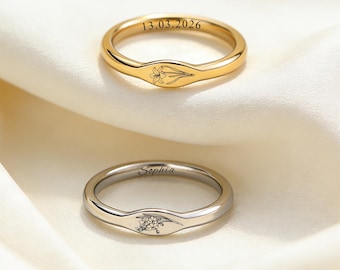 Personalisierter Geburtsblumenring, zierlicher individueller Stapelring, Minimalistischer Blumenschmuck, Geschenk für Mutter, Brautjungfer, Muttertagsgeschenk