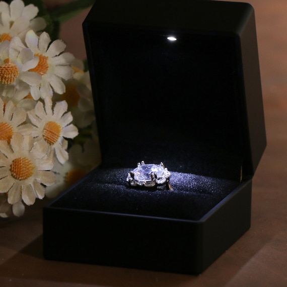 Engagement Ring Box ,Black Matte Luxury Finish LED Velvet Jewelry Storage,Wedding Ring Gift Box, Proposal Ring Holder with Light Up Display