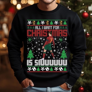 Allt jag önskar mig till jul är Siuuu-tröja, rolig fotbollsfan-jultröja, fotbollsjulhuvtröja, julklappströja för fans, Siu-mugg