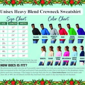 Unisex heavy blend crewneck sweastshirt, size char and color chart, size guide and color guide.