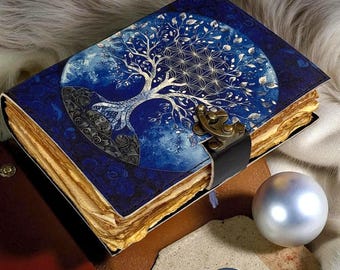 Tree of Life Grimoire Vintage leather journal, Blank spell book of shadows Witchcraft Wiccan Pagan Gothic Journal Occult Gifts Him/Her