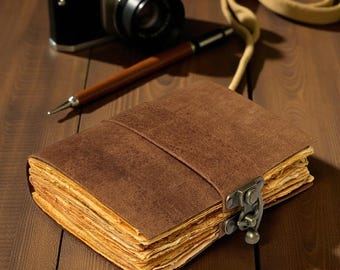 200 Page Large Leather Journal – Fat Vintage Notebook for Writing & Sketching Handmade Rustic Diary Memory Book Thick Paper Gift for Writer