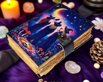 Handmade Fairy Leather Grimoire – Book of Shadows with Lock, Witchcraft Journal, Spell Book, Wiccan Notebook, Pagan Diary Magic Journal Gift