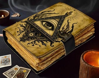 Evil Eye Leather Journal: Vintage Grimoire Book of Spells, Deckle Edge Paper