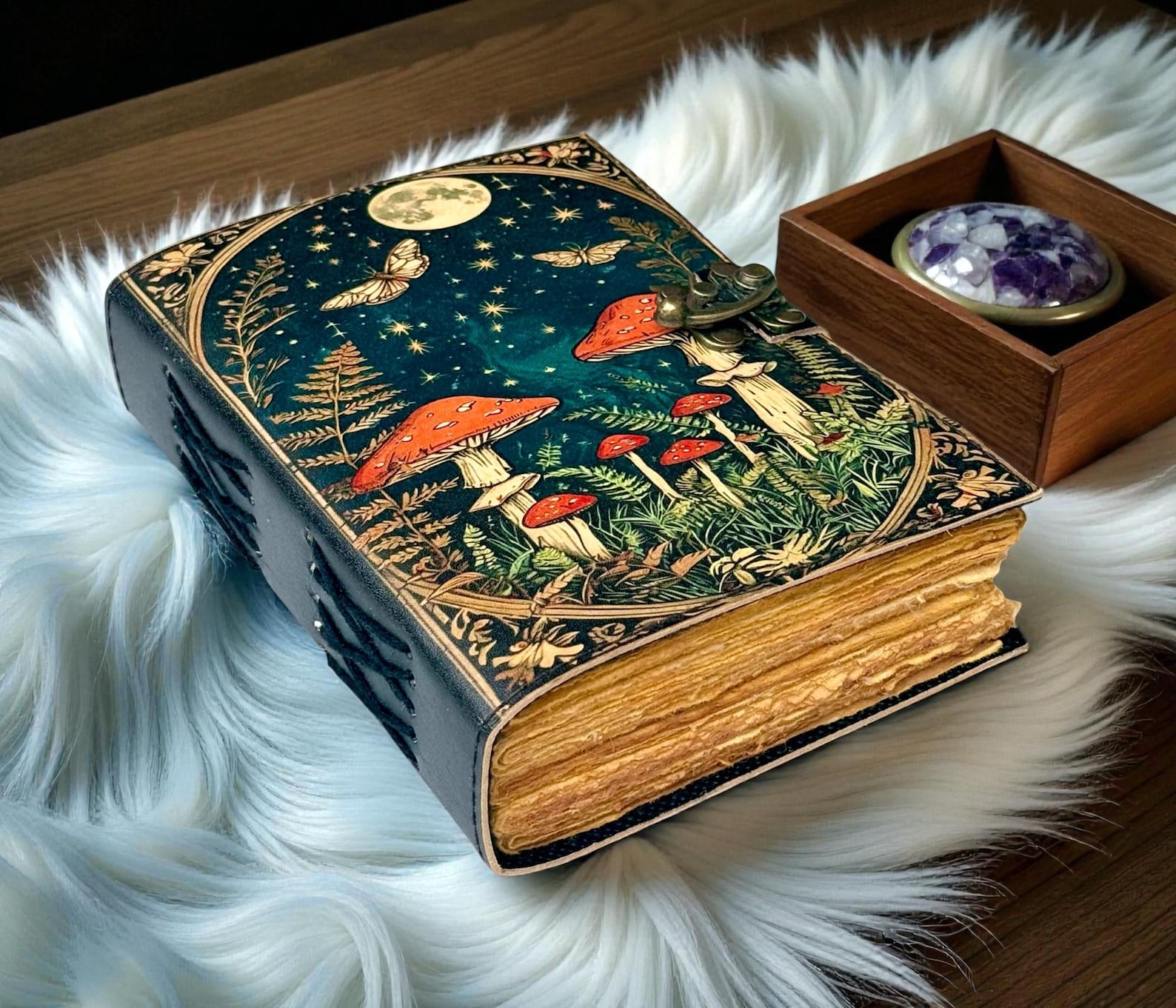 Moon & Butterfly Leather Journal - Vintage Deckle Edge Paper Writing ...