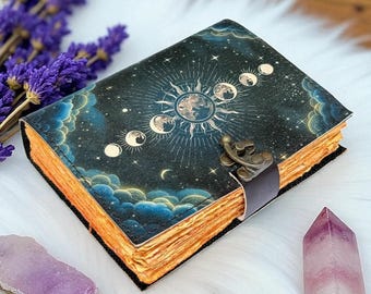 400 Pages - Moon Phase - Grimoire leather journal Notebook - book of shadows - Blank spell book Leather Gifts For Him and Her