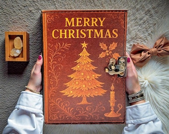 Handmade Christmas Tree Leather Journal, Festive Notebook Writing Diary Deckle Pages Christmas Gifts