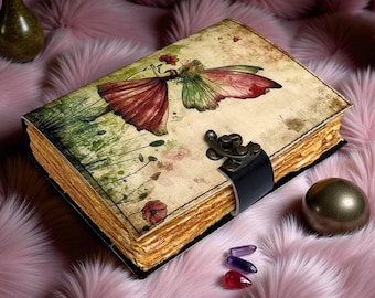 Handmade Fairy Leather Grimoire –Blank spell Book of Shadows Witchcraft Journal, Wiccan Pagan Notebook, Daily diary Magic Journal Gift