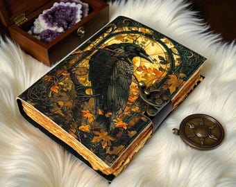 Grimorio de cuero Raven – Diario de brujería gótica, Libro de las Sombras hecho a mano, Libro de hechizos wiccanos, Diario de magia pagana, Regalo Dark Academia,