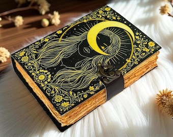 Handmade Fairy Leather Grimoire – Book of Shadows with Lock, Witchcraft Journal, Spell Book, Wiccan Notebook, Pagan Diary Magic Journal Gift