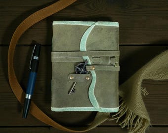 Handmade Green Leather Journal – Antique Book of Shadows with Vintage Deckle Edge Paper, Wiccan Pagan Grimoire Witchcraft Spell book  Gift