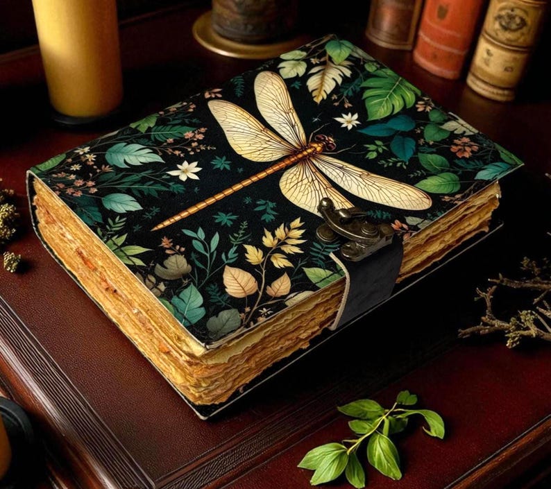 Dragonfly Leather Journal With Lock: Handmade Writing Notebook 400 Page ...