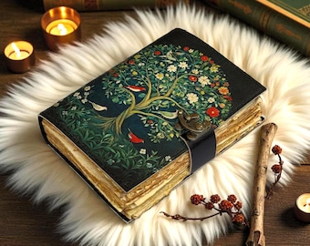 Tree of Life 400 Page Grimoire Vintage leather journal, Blank spell Wiccan  book of shadows Handmade Tree Wiccan Pagan Gothic Journal Gifts