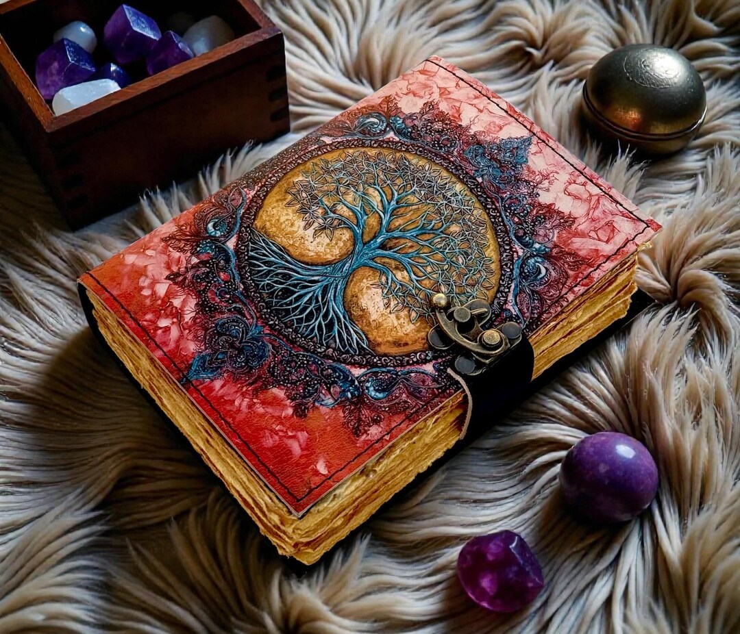 Red Tree Leather Vintage Moon Forest Grimoire 400 Page Handmade Book of ...