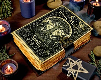 White Magic Spell Book, Leather Grimoire Journal, Book of Shadows, Wiccan Tarot Notebook, Occult Ritual Writing, Handmade Fantasy Notebook
