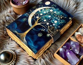 Tree of Life Leather Journal Handmade 400 Pages Grimoire Book of Shadows Witchcraft Diary Pagan Wiccan Notebook Vintage Writing Journal Gift