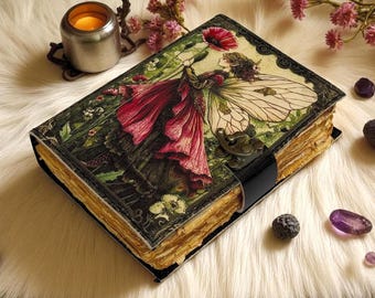 Grimorio de cuero de hadas hecho a mano: Libro de las Sombras, diario de brujería, cuaderno pagano wiccano, diario mágico, regalo